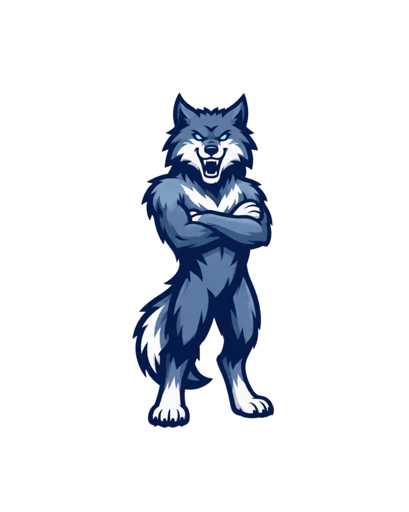 Lobo mascote da CompExatas apresentando as notícias